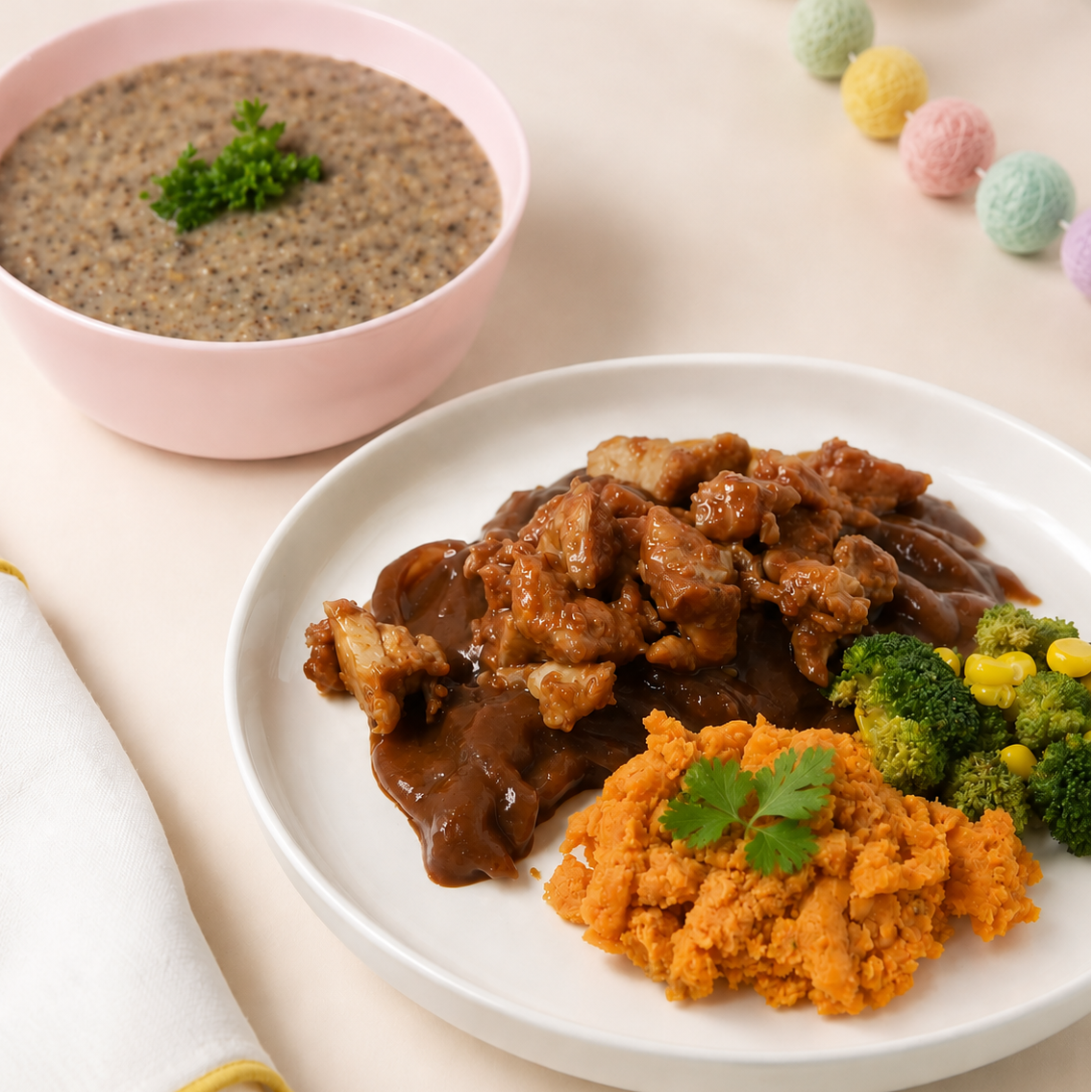 Tender chicken with onion gravy