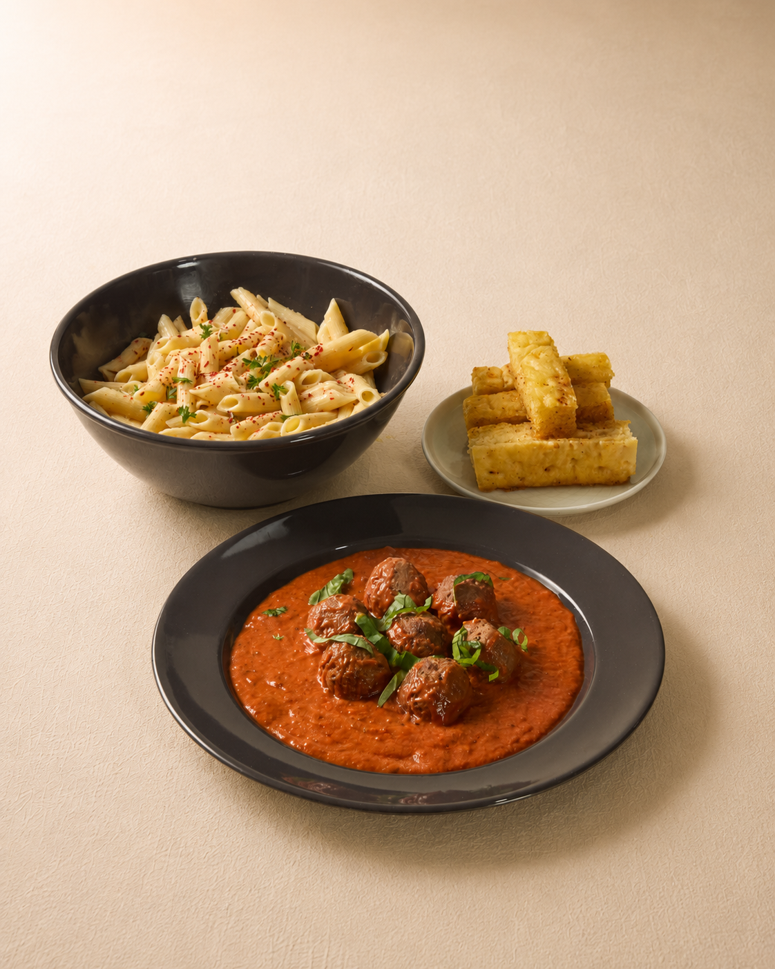 Handform Beefballs, Basil Tomato Sauce